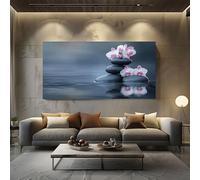 ZORYAN Botanical Phalaenopsis Large Canvas Wall Art Elegant Water Canvas Print Meditation Stone Artwork for Living Room Bedroom Home Decor, Frameless 50x100 cm