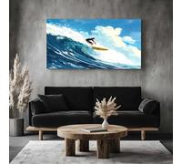 ZORYAN Canvas Wall Art Sport Surfing Large Pictures for WallsIllustration Wave Home Artwork for Living Room Bedroom Framed 70x140 cm Summer Ocean