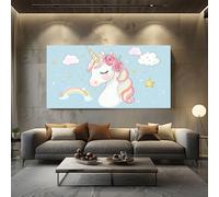 ZORYAN Cartoon Unicorn Wall Art for Bedroom Cute Rainbow Large Canvas Pictures for Living Room Fantasy Stars Paintings Home Decor 50x100 cm