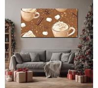 ZORYAN Christmas Hot Chocolate Wall Art, Large Winter Marshmallow Canvas Prints for Living Room DecorFood Chocolate Painting for Bedroom Home Decoration Framed 60x120cm