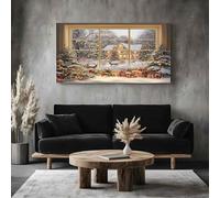 ZORYAN Christmas Snow Scene Frameless Canvas Wall Art for Bathroom Hallway Decor Winter Deer Canvas Print Festive Christmas Tree Wall Painting 80x160 cm