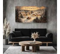 ZORYAN Christmas Snow Scene Frameless Canvas Wall Art for Bathroom Hallway Decor Winter Village Canvas Print Santa Claus Reindeer Wall Painting 80x160 cm