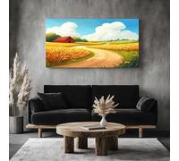 ZORYAN Country Wheat Field Large Canvas Wall Art Farmhouse Barn Canvas Print Painting Landscape Artwork for Living Room Bedroom Home Decor, Framed 50x100 cm