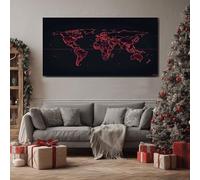ZORYAN Cyberpunk Map Wall Art for Bedroom Modern Earth Large Canvas Pictures for Living Room Abstract Line Paintings Home Decor Framed 50x100cm