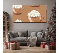 ZORYAN Dessert Hot Chocolate Canvas Wall Art Food Marshmallow Large Pictures for Bedroom Living Room Winter Cup Canvas Painting Prints Home Decor Frameless 80x160cm