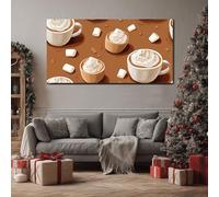 ZORYAN Dessert Hot Chocolate Wood Framed Canvas Wall ArtWinter Marshmallow Large Painting for Office Living Room Food Coffee Cup Artwork Pictures for Wall Decor 70x140cm