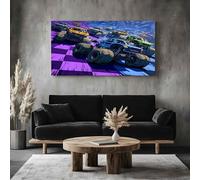 ZORYAN Extra Large Canvas Prints Cartoon Monster Truck Wall Art for Living Room Racing Car Paintings for Bedroom Office Home Decor Frameless 60x120cm Checkered Automotive