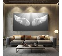 ZORYAN Fantasy Angel Wings Frameless Canvas Wall Art for Bathroom Hallway Decor Modern Feather Canvas Print Sketch Light Beam Wall Painting 80x160 cm