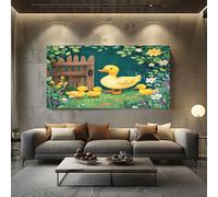 ZORYAN Farmhouse Duck Extra Large Wall Decor Garden Flower Canvas Modern Canvas Prints Country Duckling Abstract Painting for Kitchen Office Restaurant, Frameless 60x120 cm