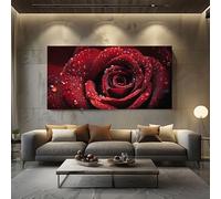 ZORYAN Floral Rose Canvas Prints Wall Art Romantic Flower Paintings for Living Room and Bedroom, Framed Botanical Water Drop Artwork Home Decorations 70x140cm