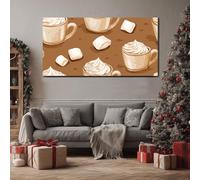 ZORYAN Food Coffee Cup Framed Canvas Wall Art Illustration Marshmallow Large Canvas Prints Dessert Whipped Cream Painting Artwork for Living Room Home Decor 50x100cm