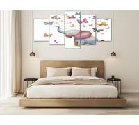 ZORYAN Framed 5 Panel Wall Art for Bedroom Cartoon Elephant Large Canvas Pictures for Living Room Cute Butterfly Artwork Prints Home Decoration Watercolor Animal Ready to Hang