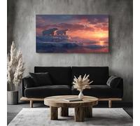 ZORYAN Frameless Canvas Wall Art for Bathroom Hallway Decor Wildlife Polar Bear Canvas Print Arctic Iceberg Wall Painting 80x160 cm Nature Sunset