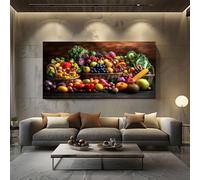 ZORYAN Fruits Apple Large Canvas Wall Art Farmhouse Vegetable Canvas Print Country Food Artwork for Living Room Bedroom Home Decor, Framed 50x100 cm