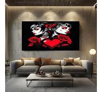 ZORYAN Gothic Woman Extra Large Canvas Prints Romance Love Heart Wall Art for Living Room Tattoo Rose Paintings for Bedroom Office Home Decor Frameless 60x120cm