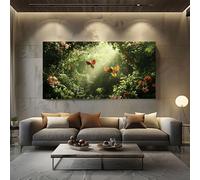 ZORYAN Jungle Parrot Extra Large Wall Decor Tropical Macaw Canvas Modern Canvas Prints Floral Hibiscus Abstract Painting for Kitchen Office Restaurant, Frameless 60x120 cm
