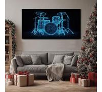 ZORYAN Music Drums Extra Large Wall Decor Futuristic Grid Canvas Modern Canvas Prints Cyberpunk D Illusion Abstract Painting for Kitchen Office Restaurant, Framed 60x120 cm