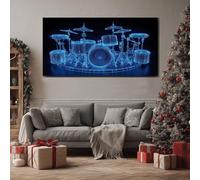 ZORYAN Music Drums Wall Art for Bedroom Futuristic Grid Large Canvas Pictures for Living Room Cyberpunk D Illusion Paintings Home Decor 50x100cm