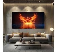 ZORYAN Mythical Animal Phoenix Pictures Wall Art for Living Room Gothic Fire Large Canvas Prints for Hallway Decor Fantasy Wing Artwork for Bedroom Frameless 80x160cm