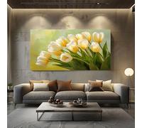 ZORYAN Oil Painting Tulip Extra Large Canvas Prints Spring Bouquet Wall Art for Living Room Watercolor Flower Paintings for Bedroom Office Home Decor Frameless 60x120 cm