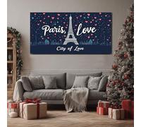 ZORYAN Paris Eiffel Tower Canvas Wall Art Romance Love Heart Large Pictures for WallsScenery City Home Artwork for Living Room Bedroom Framed 70x140 cm