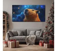 ZORYAN Realistic Capybara Extra Large Wall Decor Galaxy Space Canvas Modern Canvas Prints Cute Animal Abstract Painting for Kitchen Office Restaurant, Frameless 60x120 cm