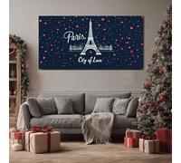 ZORYAN Romance Love Eiffel Tower Frameless Canvas Wall Art for Bathroom Hallway Decor Valentine Heart Canvas Print Paris City Wall Painting 80x160 cm