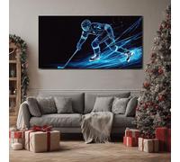 ZORYAN Sports Theme Hockey Extra Large Wall Decor Cyberpunk Athlete Canvas Modern Canvas Prints Futuristic Figure Abstract Painting for Kitchen Office Restaurant, Framed 60x120 cm