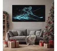 ZORYAN Sports Theme Hockey Extra Large Wall Decor Cyberpunk Athlete Canvas Modern Canvas Prints Futuristic Figure Abstract Painting for Kitchen Office Restaurant, Framed 60x120 cm