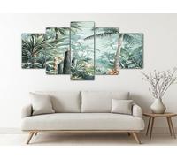 ZORYAN Tropical Jungle Palm Leaves 5 Piece Canvas Wall Art Green Painting on Canvas Prints Modern Artwork Pictures for Living Room, Bedroom Home Decor, Framed Ready to Hang 100x50 cm