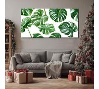 ZORYAN Tropical Monstera Leaf Large Canvas Wall Art Botanical Swiss Cheese Plant Canvas Print Jungle Greenery Artwork for Living Room Bedroom Home Decor, Frameless 50x100 cm