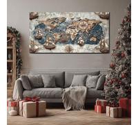 ZORYAN Vintage World Map Canvas Prints Wall Art Nautical Compass Paintings for Living Room and Bedroom, Frameless Adventure Sailing Ship Artwork Home Decorations 70x140cm