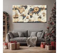 ZORYAN Vintage World Map Extra Large Wall Decor Nautical Compass Canvas Modern Canvas Prints Adventure Sailing Ship Abstract Painting for Kitchen Office Restaurant, Frameless 60x120 cm