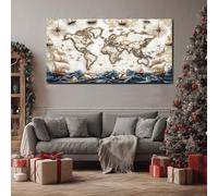 ZORYAN Vintage World Map Large Canvas Wall Art Nautical Compass Canvas Print Adventure Sailing Ship Artwork for Living Room Bedroom Home Decor, Frameless 50x100 cm