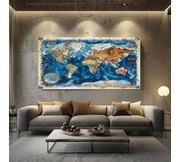 ZORYAN Vintage World Map Large Canvas Wall Art Painting Nautical Wave Canvas Pictures Wall Art for Living Room Home Office Restaurant Decor, 80x160cm Frameless
