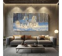 ZORYAN Woodland Horse Canvas Prints Wall Art Winter Forest Paintings for Living Room and Bedroom, Framed Scenery Snow Artwork Home Decorations 70x140cm