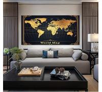 ZORYAN World Map Frameless Large Canvas Wall Art Black Canvas Print Poster for Living Room Wall Art Decor, Pictures for Home Office Restaurant, 70x140cm