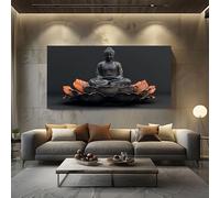 ZORYAN Zen Buddha Large Canvas Wall Art Meditation Lotus Canvas Print Oriental Statue Artwork for Living Room Bedroom Home Decor, Frameless 50x100 cm