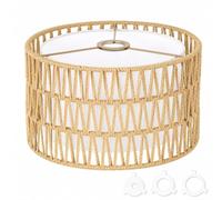 ZORYATA Boho Rattan Lamp Shade, Rattan & Linen, Drum Shape