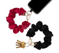 ZORZA 2Pcs Scrunchie Wristlet Keychain Wrist Strap Key Chain Stretchy Key Ring Bracelet Keychain Hair Tie Accessory for Girls, Black+wine Red, Medium