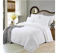 ZORZA Cotton White/Beige Quilted Bed Throws and Bedspreads, Super King/Double Size, 3 Pieces, All Seasons, White, 230×250cm