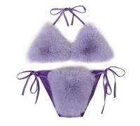 ZOSCGJMY Women's Faux Fur Halter String Triangle Bikini Sets Two Piece Swimsuits (Light Purple)