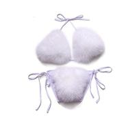 ZOSCGJMY Women's Faux Fur Halter String Triangle Bikini Sets Two Piece Swimsuits, White, One Size