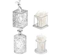 Zosenyer Cotton Fioc Bathroom Storage Holder, 2 Pieces Bathroom Organizer with Integrated Acryl Dividers, Makeup Remover Pad Holder with Lid for Living Room, Bathroom, Bedroom, Clear