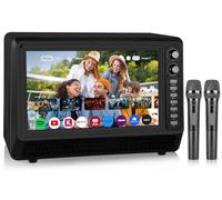ZOSHING 15.6 Inch Samll Smart TV,Built-in Dual Wireless Microphones,Bluetooth,HDMI/USB in,12V6A/24V4A in Portable Television for Bedroom,Kitchen,Gaming, and Karaoke Party