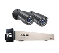 ZOSI 1080P Home CCTV Camera System with Human Vehicle Detection, 5MP Lite H.265+ 8CH DVR Recorder with 500GB SSD, 2pcs 2MP Weatherproof Outdoor Security Cameras, 80ft IR Night Vision, Smart Alerts