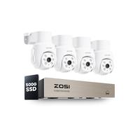 ZOSI 1080p Wired CCTV Camera System, H.265+ 8CH 5MP Ultra HD-TVI DVR Systems with 500GB SSD, 4pcs 2MP Pan/Tilt Security Cameras 360° View Indoor Outdoor, Human Vehicle Detection, 65ft IR Night Vision