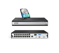 ZOSI 16 Channel Network Video Recorder, 4K 16CH PoE NVR with 4TB Hard Drive, 24/7 Recording, Smart Playback, Remote Access, H.265+, Only Work with Our Brand 2MP/4MP/5MP/8MP PoE IP Cameras
