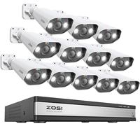ZOSI 16CH 4K NVR 5MP PoE CCTV Camera System, H.265+ 8MP NVR with 4TB Hard Drive, 12pcs 5MP Outdoor PoE IP Cameras, Color Night Vision, 2-Way Audio, Light and Sound Alarm, Human Vehicle Detection