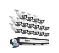 ZOSI 16CH 4K PoE CCTV Security Camera System, H.265+ 8MP NVR with 4TB Hard Drive, 16pcs 5MP Outdoor PoE IP Cameras, Color Night Vision, 2-Way Audio, Light and Sound Alarm, Human Detection